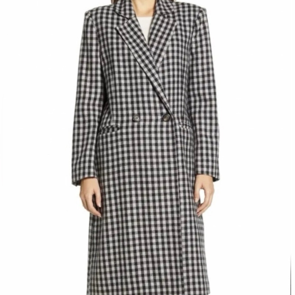 NWT Beachlunchlounge Black and White Checkered Trench Coat XS